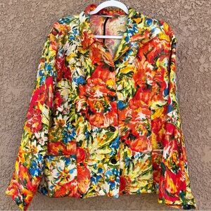 Chico's Silk Rayon‎ Blouse XL Lightweight Fall Layering Top Art To Wear